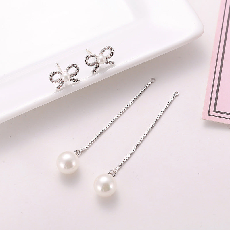 Pearl Drop Bow Earrings