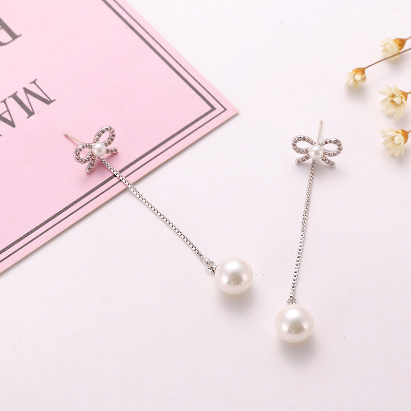 Pearl Drop Bow Earrings