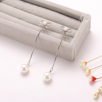 Pearl Drop Bow Earrings