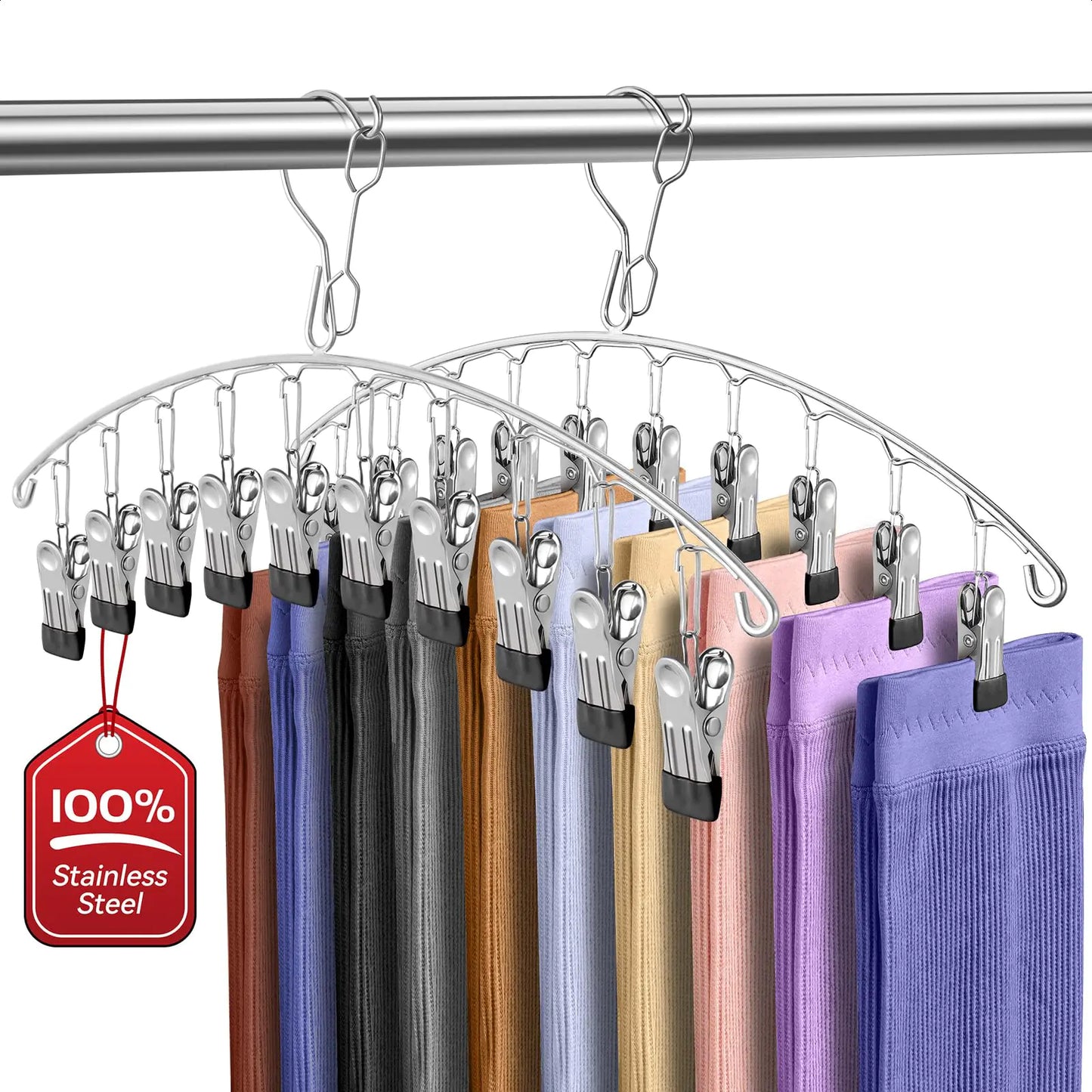 Stainless Steel Hangers with Clips – 2 Pack (Black)