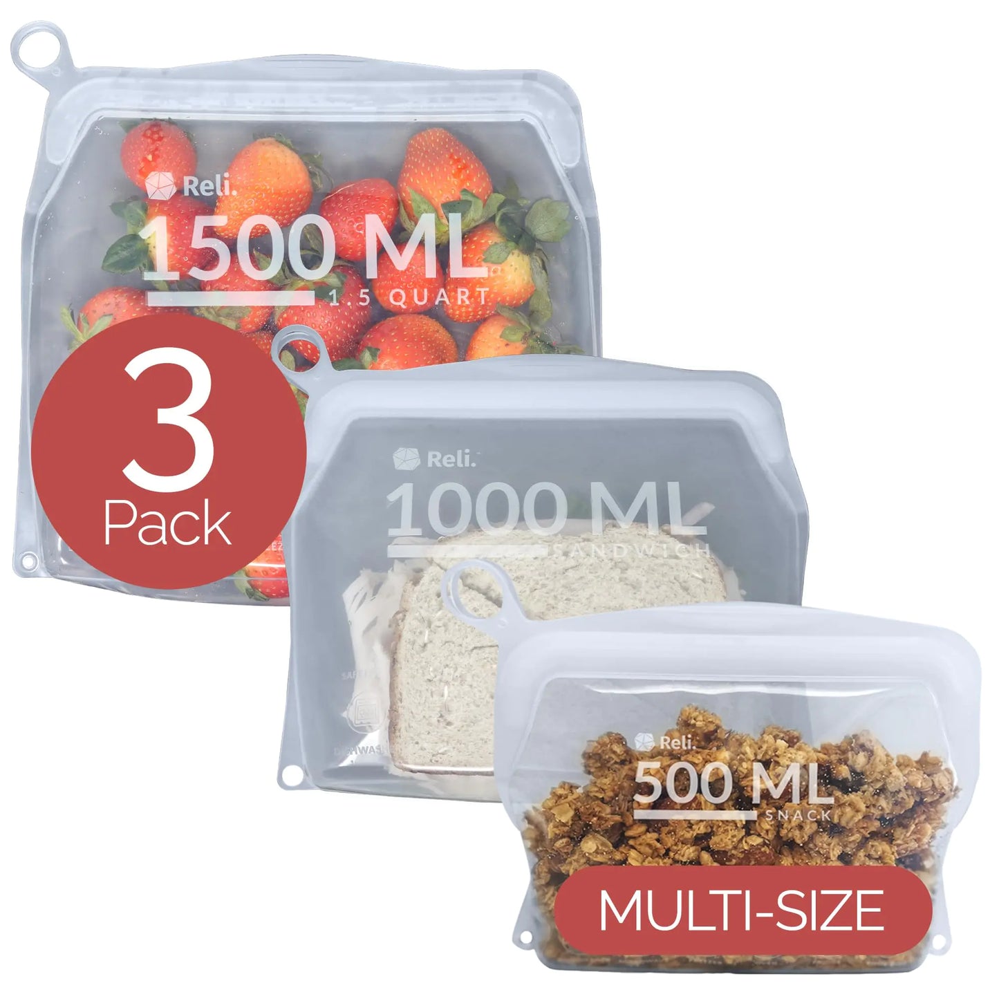 Reusable Silicone Food Storage Bags - 3 Pack